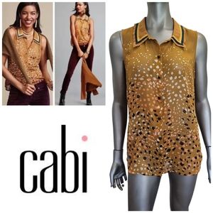 179. CAbi #3436 Cheers Women's Gold and Navy Blue  Sleeveless Blouse - Size Med